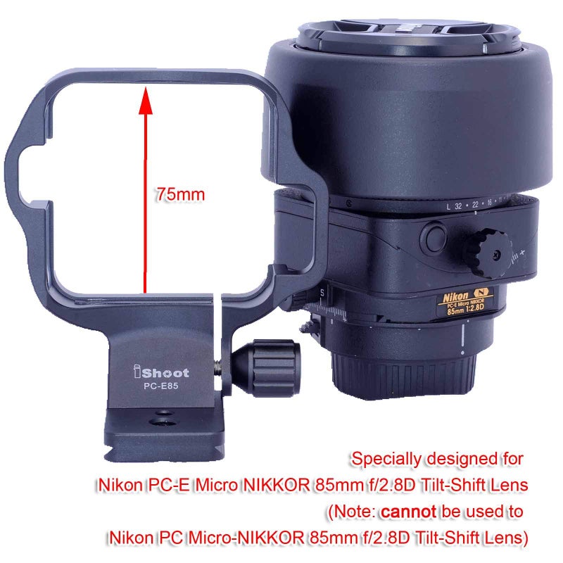 iShoot Lens Collar Support Bracket, CNC Tripod Mount Ring for Nikon PC-E Micro NIKKOR 85mm f/2.8D Tilt-Shift Lens, Built-in Arca-Swiss Type 46mm Quick Release Plate for Arca Fit Tripod Ball Head - Image 5